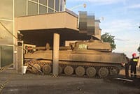 Self-propelled howitzer gatecrashes party