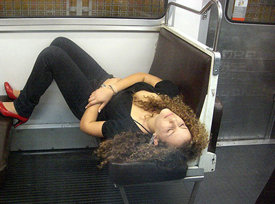 Tired people fall asleep in strange places